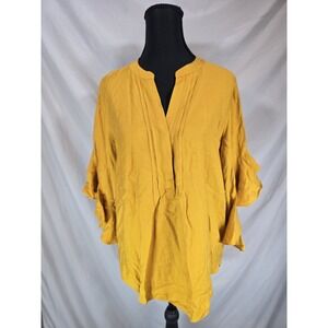 Vince Camuto Yellow Ruffle Blouse With Frilly Sleeves Size Small